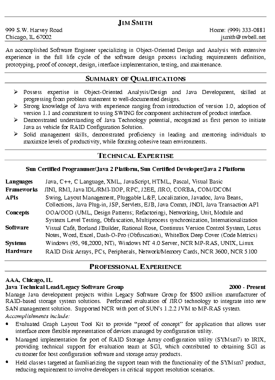 Software Engineer Resume Example Technical Resume Writing 