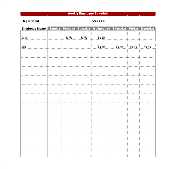 15 Free Employee Work Schedule Templates | Schedule Templates