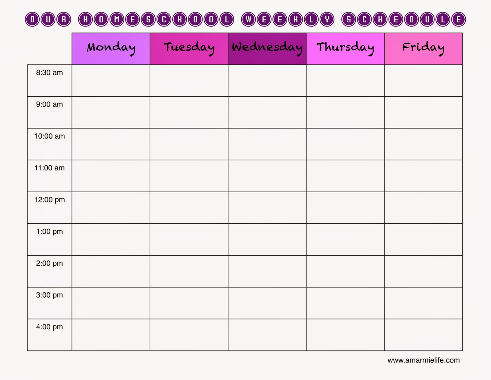 Free Monthly homeschool schedule assignment sheets | Mission 