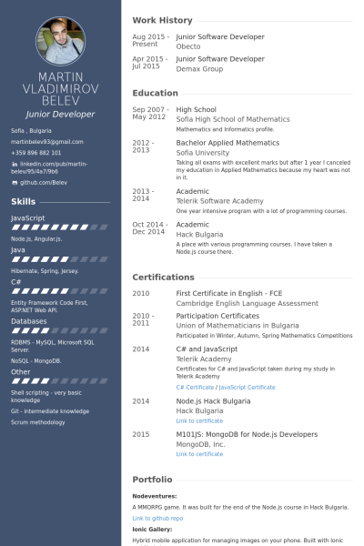 Software Developer Resume samples VisualCV resume samples database