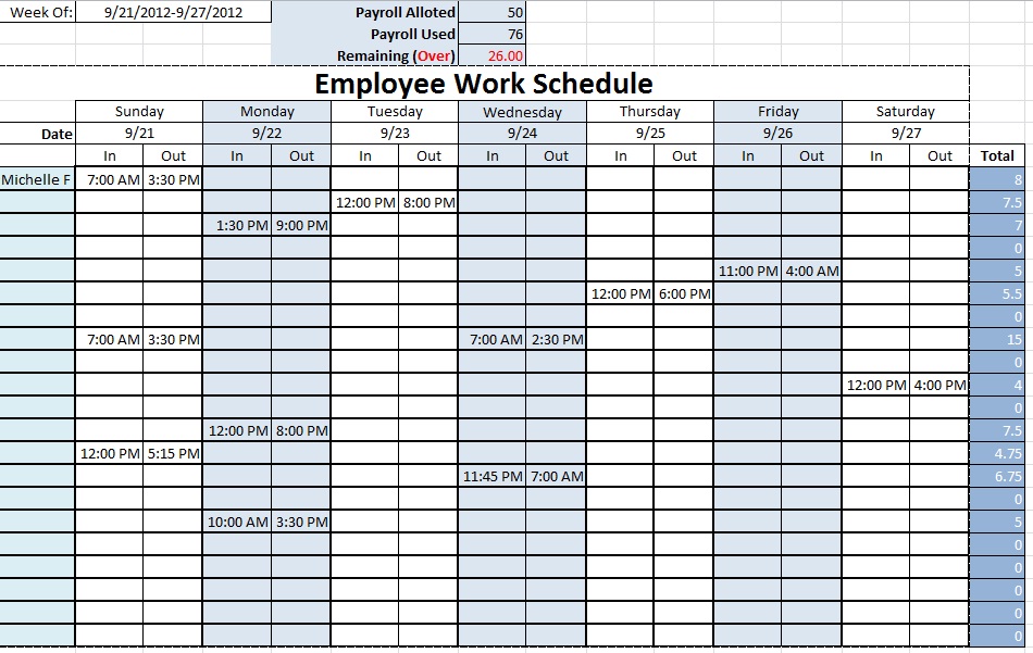 Monthly Employee Schedule Template Excel Task List Templates