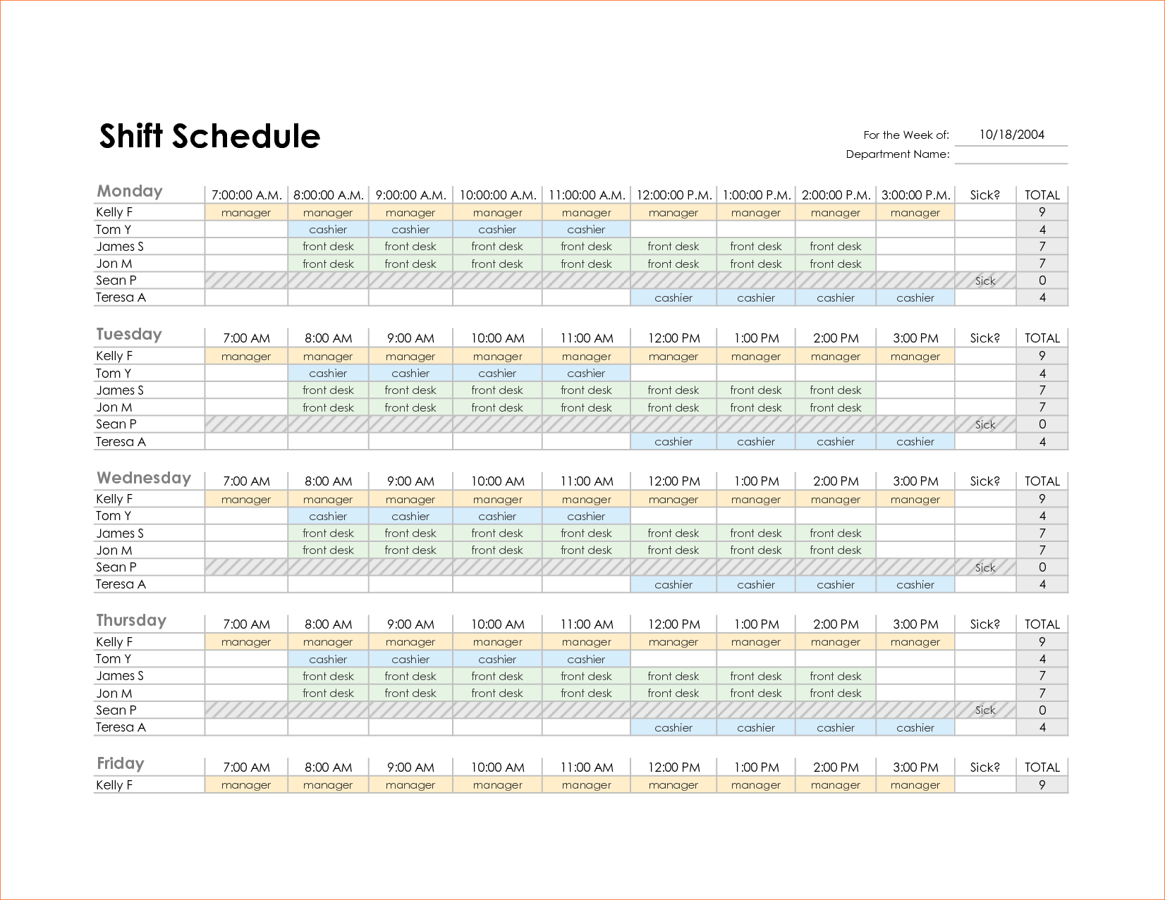 monthly staff schedule template excel