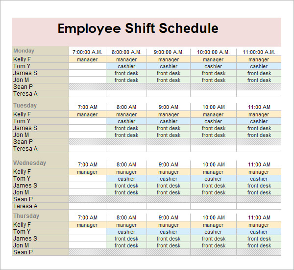 Monthly Employee Shift Schedule Template Task List Templates