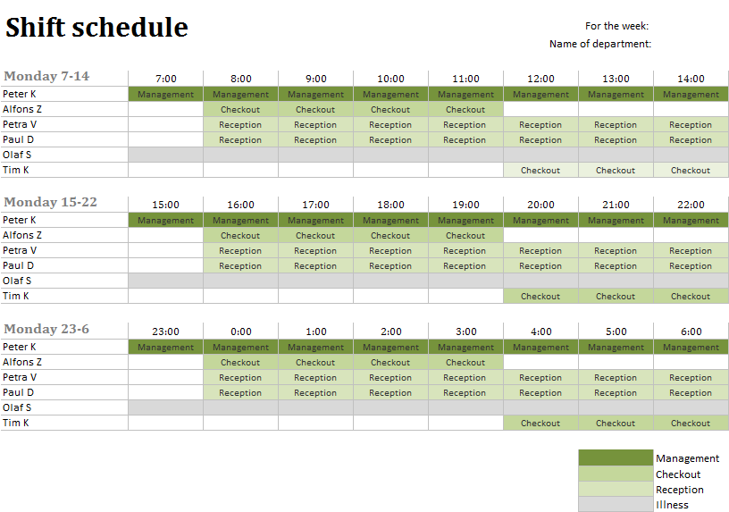 Duty roster | Excel Templates for every purpose