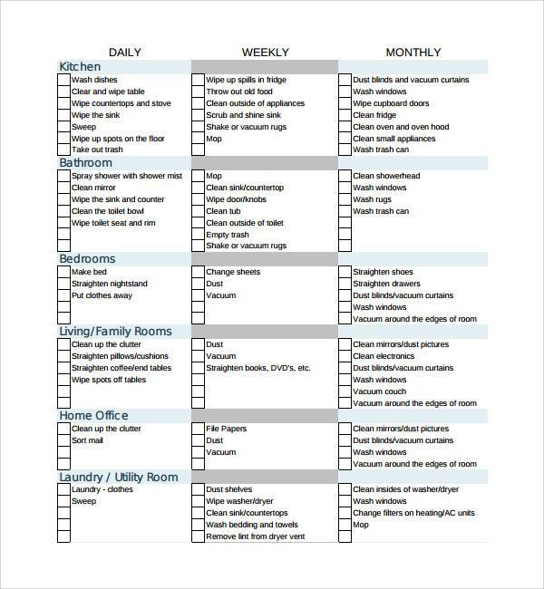 Sample House Cleaning Checklist 5+ Documents in Word, PDF