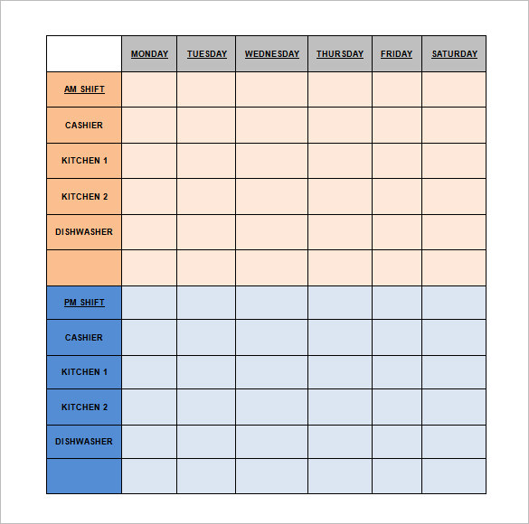 Restaurant Schedule Template 2 Free Excel, Word Documents 