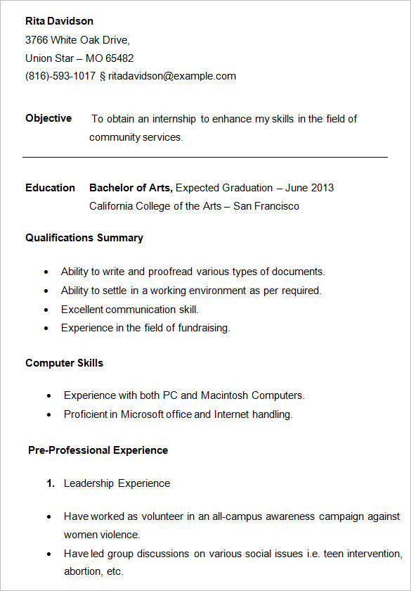 Peachy Student Resume Format 11 College Student Resume Template 