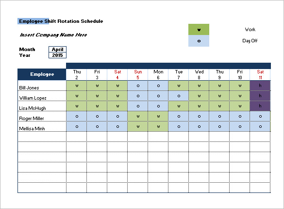 Employee Scheduling Example: 24/7, 8 hr rotating shifts, employees 