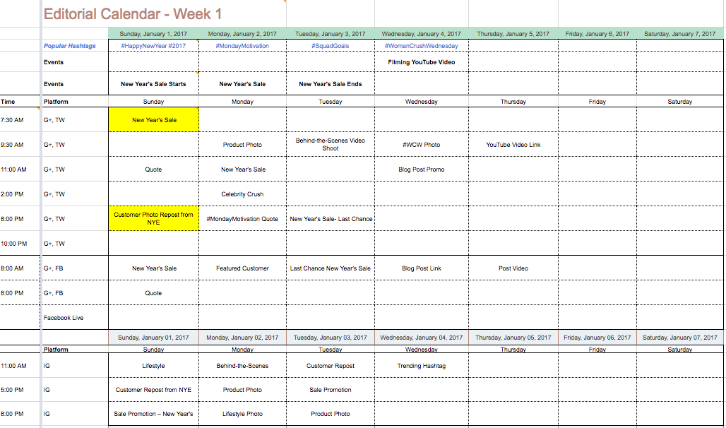 2017 Social Media Content Calendar for Fashion Brands | Social 