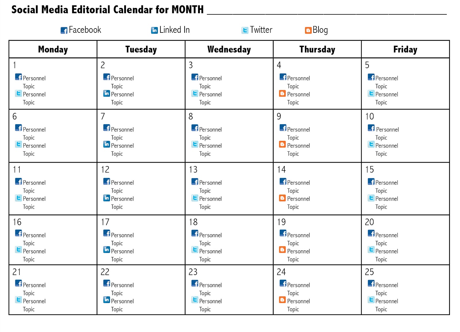 Social Media Calendar Excel | calendar template excel