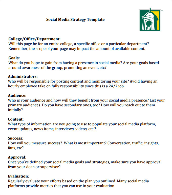 Social Media Strategy Template 8 Free PDF Documents Download 