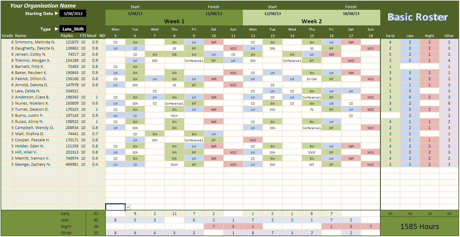 Excel Basic Roster : Two New Staff Rosters Online PC Learning