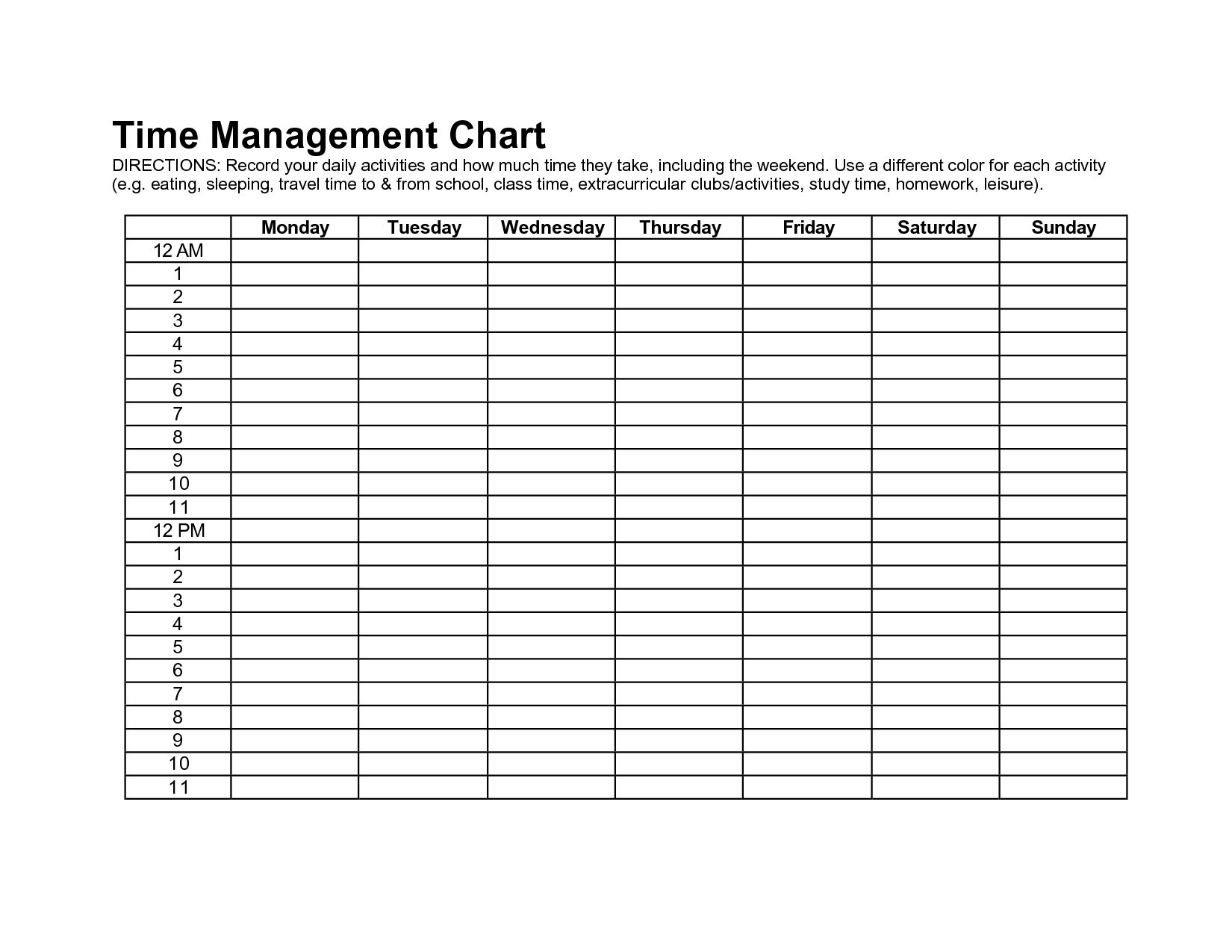 Time Management Chart Pdf