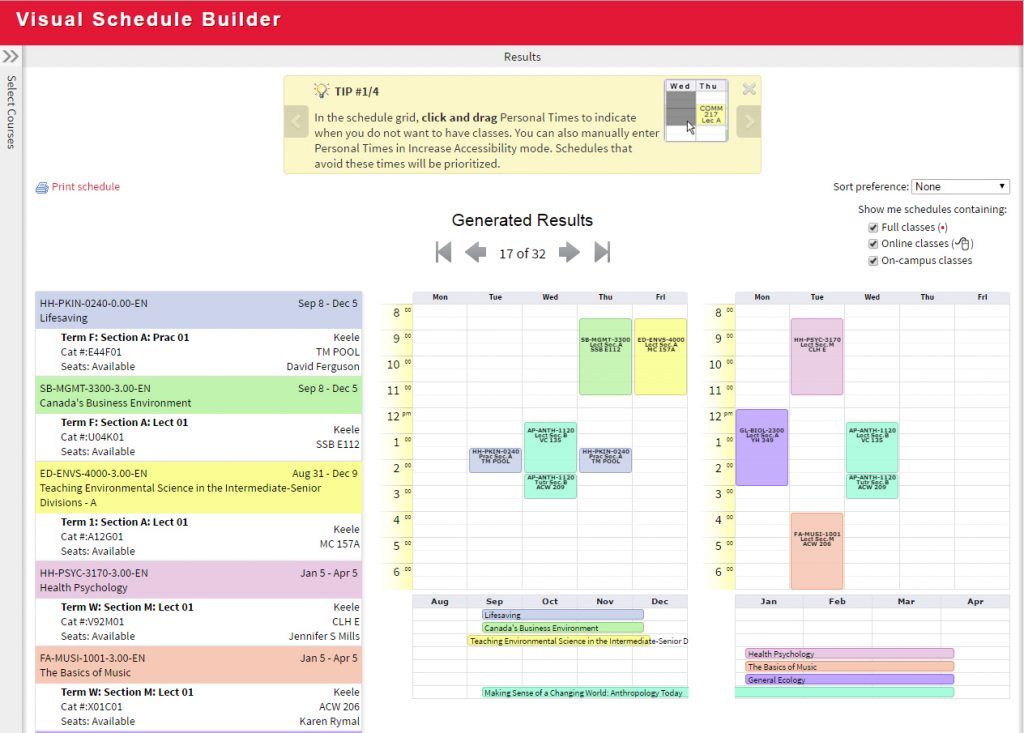 Visual Schedule Builder | Registrar | York University