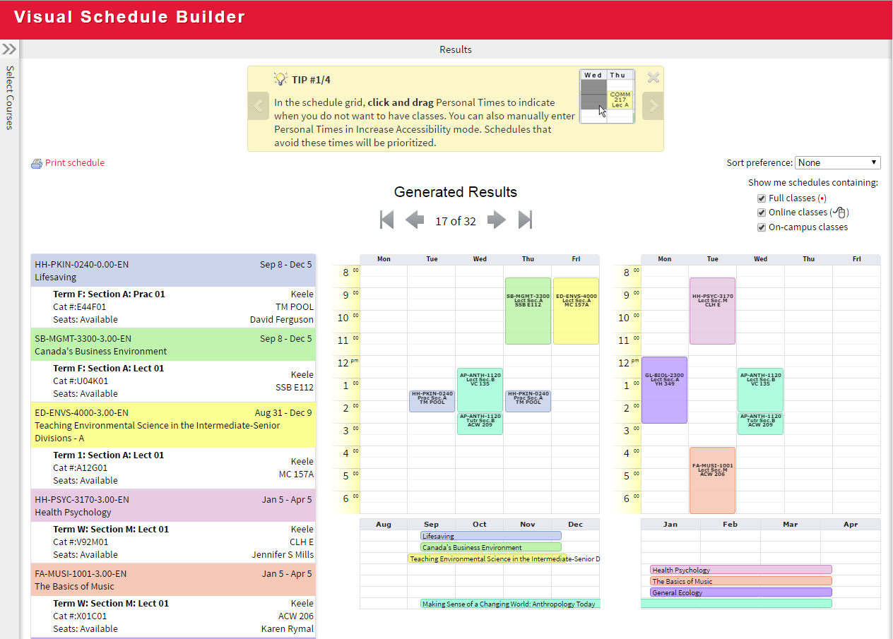 Visual Schedule Builder | Registrar | York University