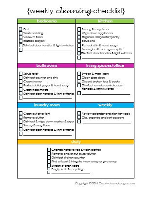 Weekly Cleaning Checklist FREE printable Creative Home Keeper