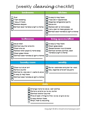 Office Cleaning Schedule Chart