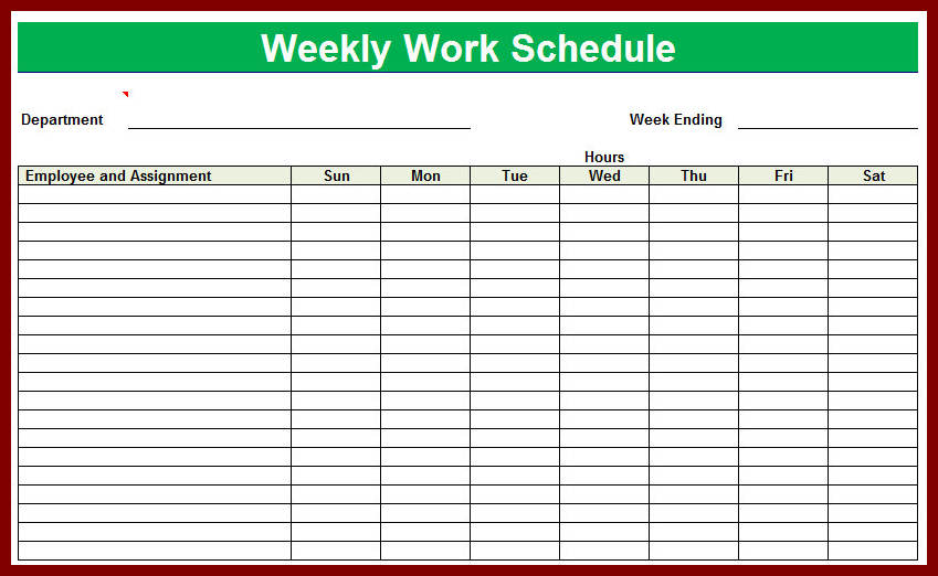 weekly work schedule template