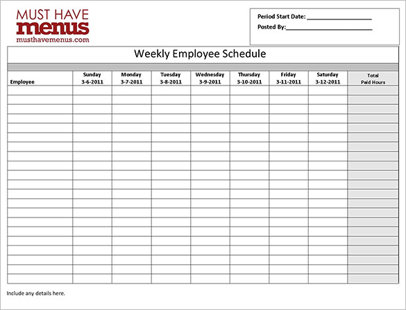 28+ Employee Schedule Templates | 4 Employee Work Schedule 