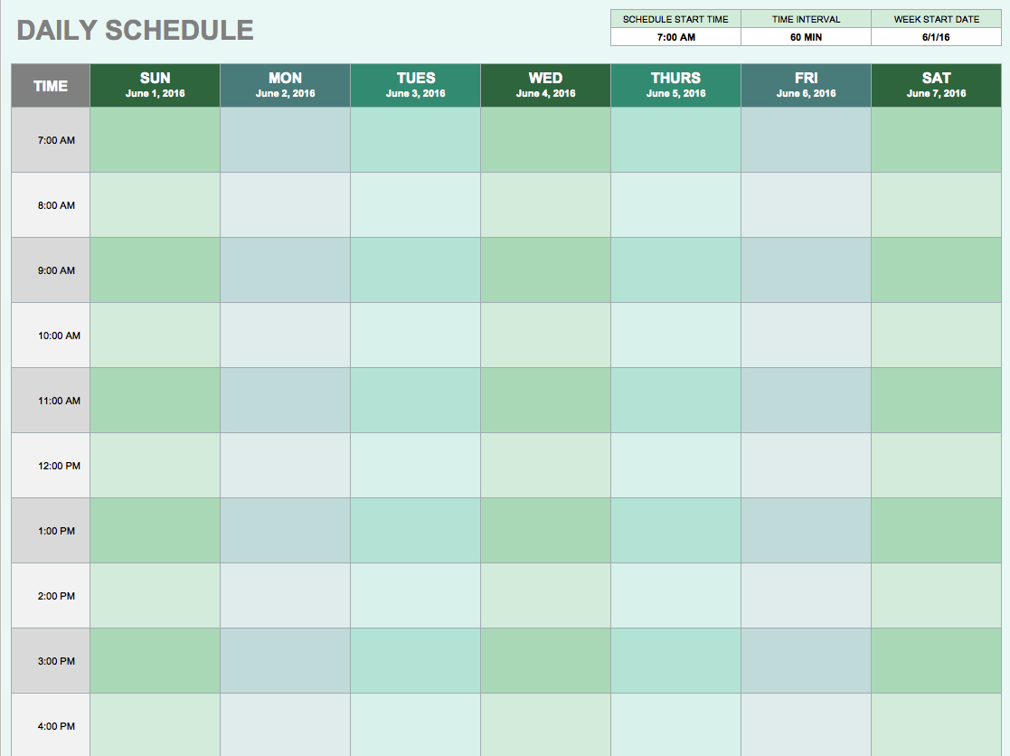 Daily Schedule Planner Template Excel