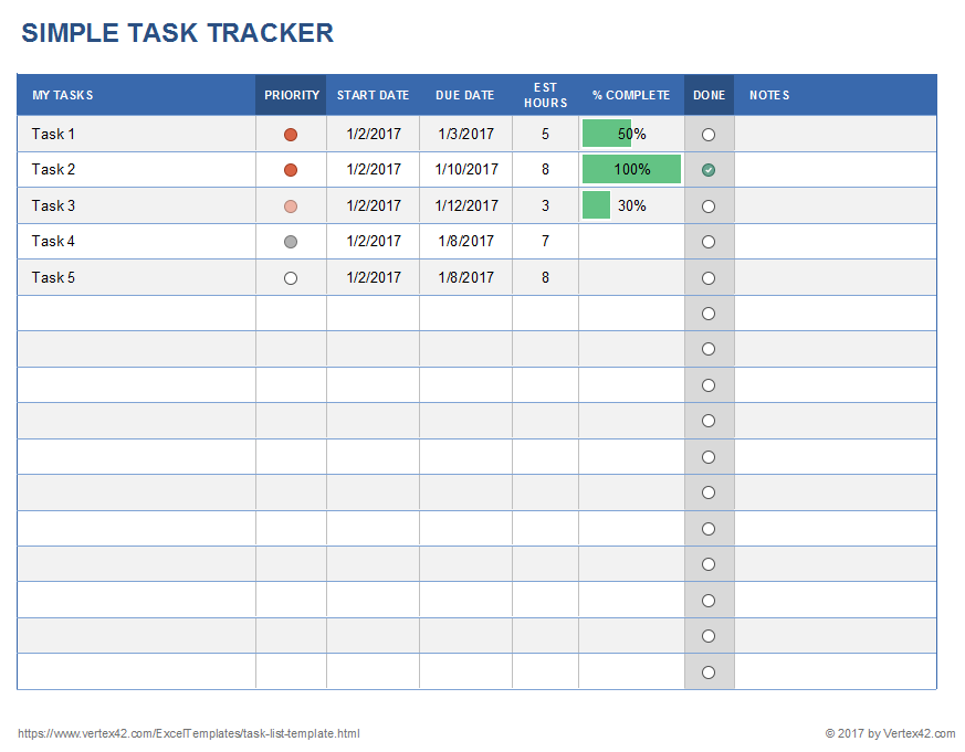 Excel Task Tracker Template Task List Templates