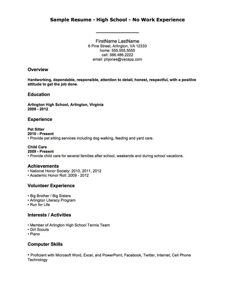 Resume writing for high school students no work experience