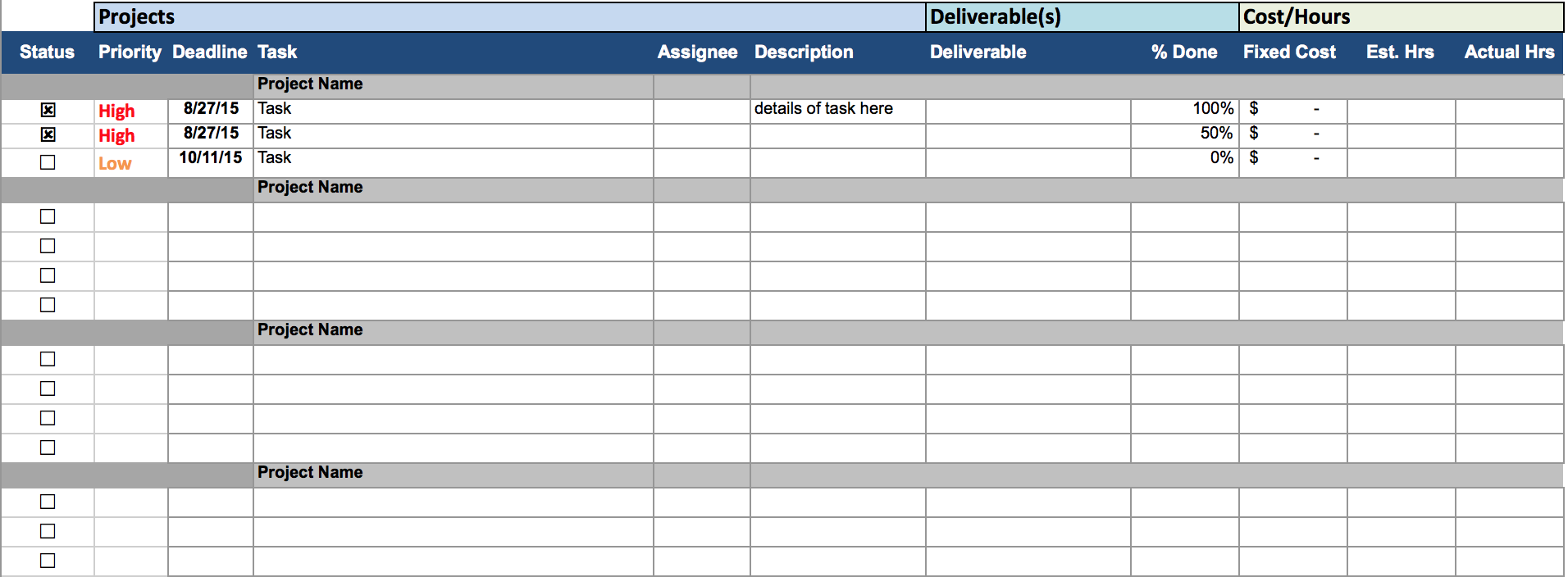 Multiple Project Tracking Template Excel Task List Templates