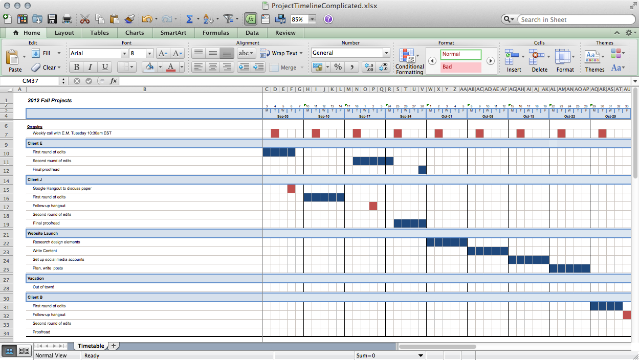 Task calendar template Excel