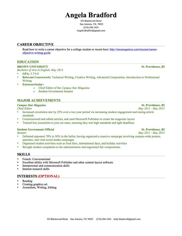 best resume for college students with no experience