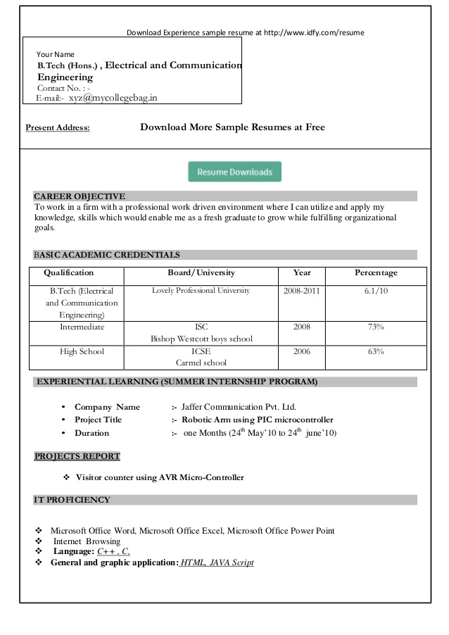 resume format in word format download