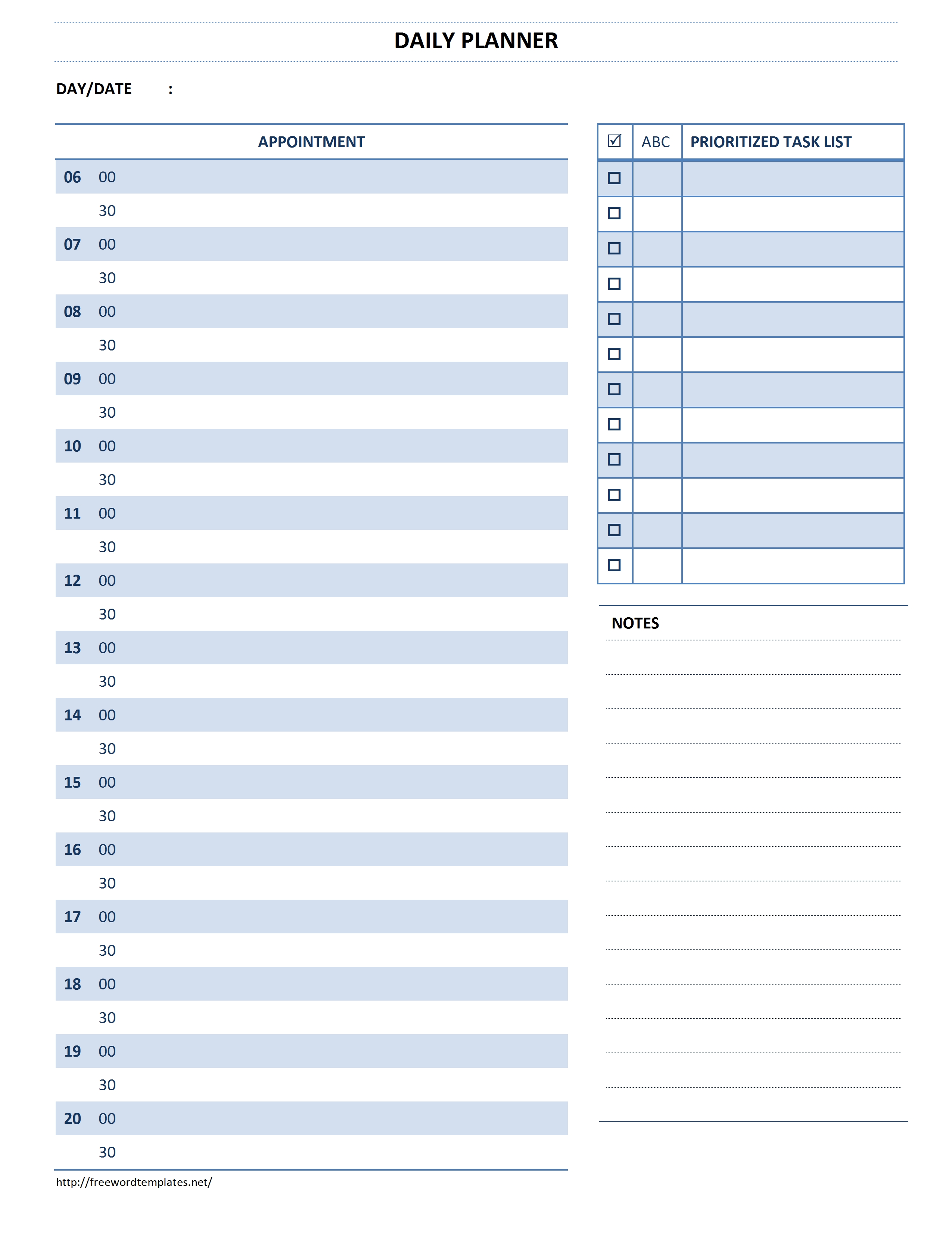 Free Daily Planner Template Word