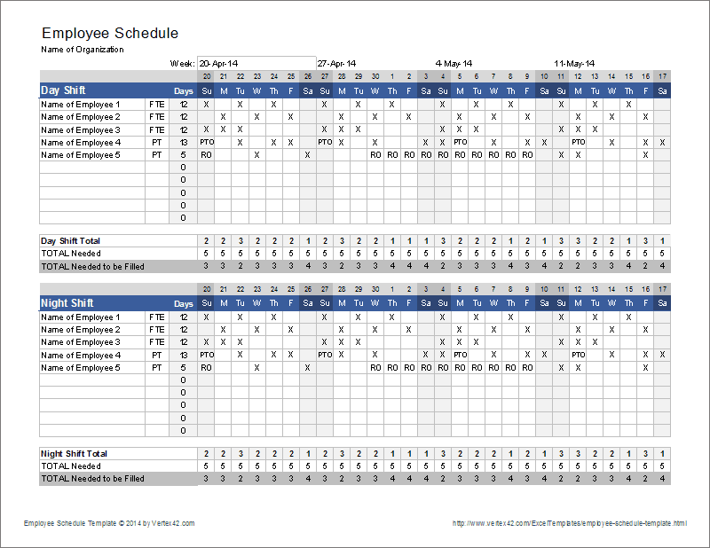monthly staff schedule template excel